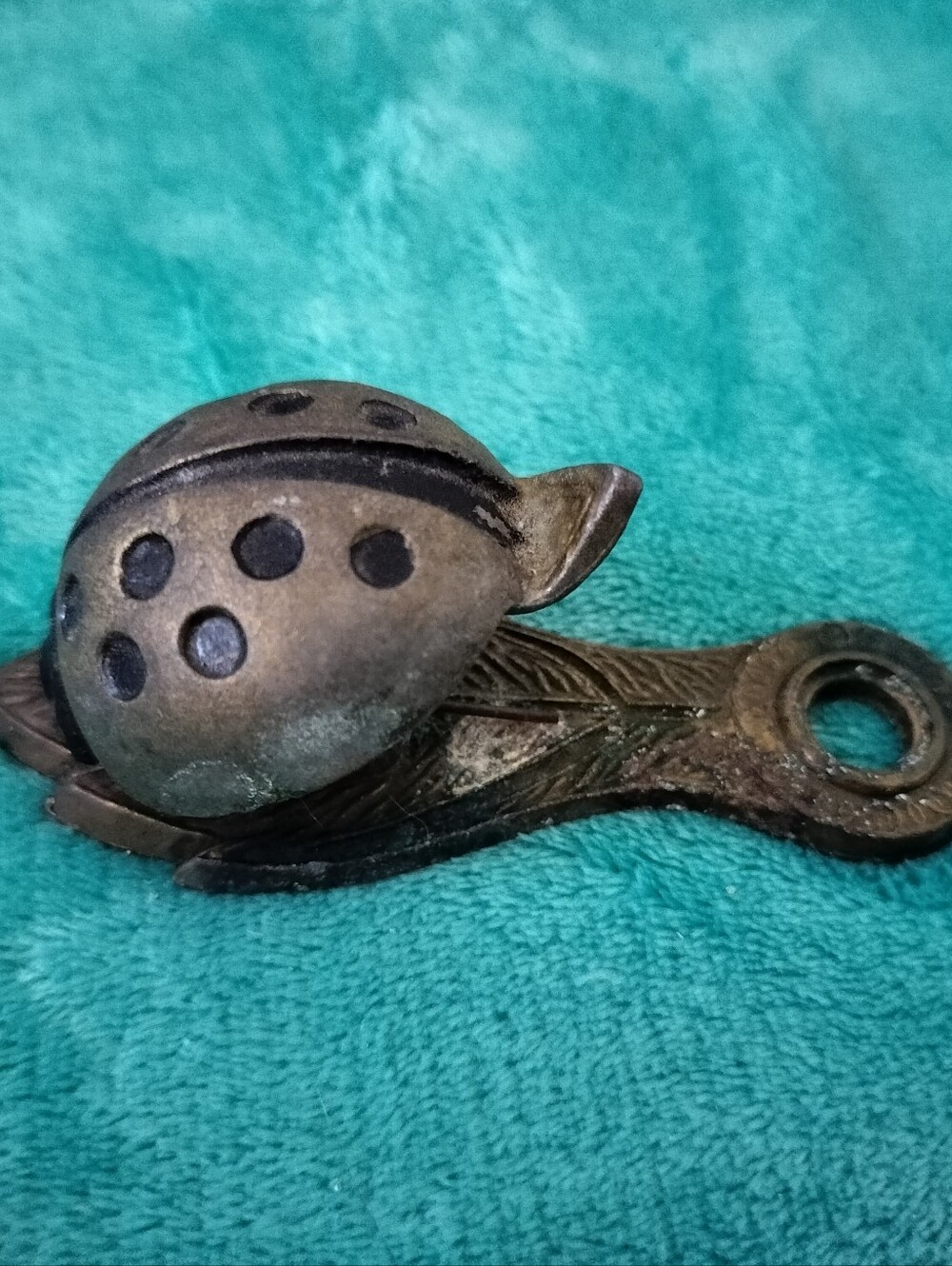 Vintage Allied Brass Ladybug Memo Clip Letter Holder Heavy Patina Mid Century